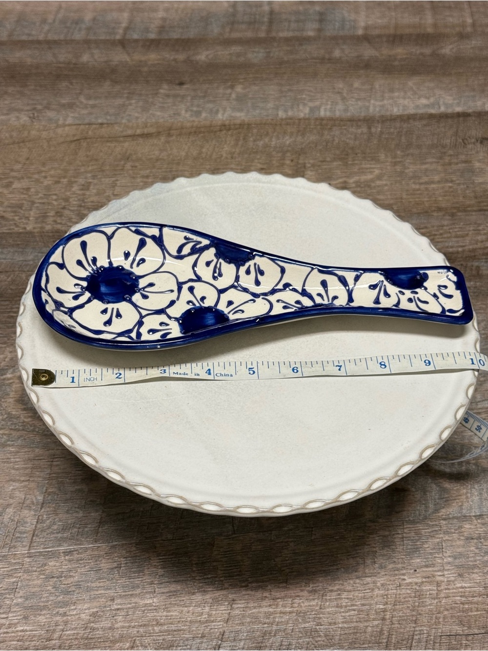 Blue and White Floral Ceramic Spoon Rest - Spain Ceramics